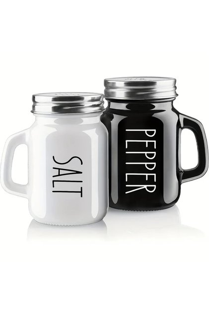 1 set Black and White 2pcs Salt and Pepper Shaker Set 4.4oz Glass Vintage Glass Salt and Pepper Seas