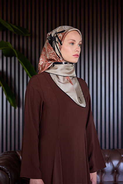 Beige 90X90 Silk Crepe Satin Scarf