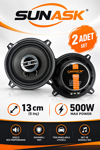 Sunask Sn-1397 Çifti 550 Watt 13 Cm Araba Oto Hoparlör Yüksek Ses