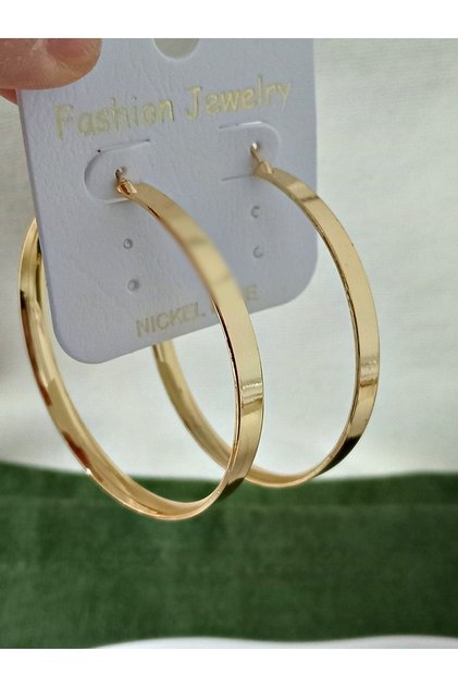 Gold 5cm Halka Şık Kadın Küpe, Geniş