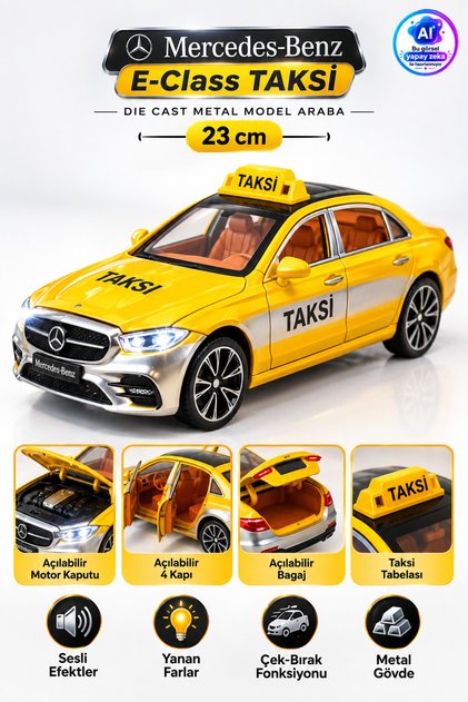 Sesli Işıklı Çek Bırak 23 cm Metal Kasa Açılabilir Kapılar Metal Taksi Araba