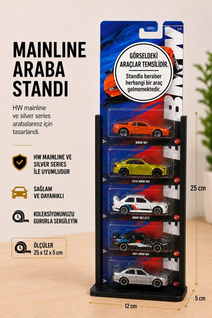 HW Mainline Araba Standı 5li - Mainline & Silver Series Uyumlu Diecast Sergileme Rafı (YALNIZCA STAND)