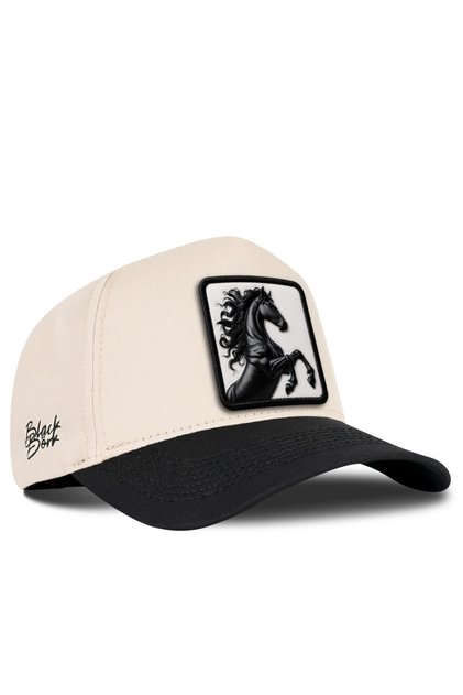 Black-Beige Baseball Premium Cap with Horse Logo