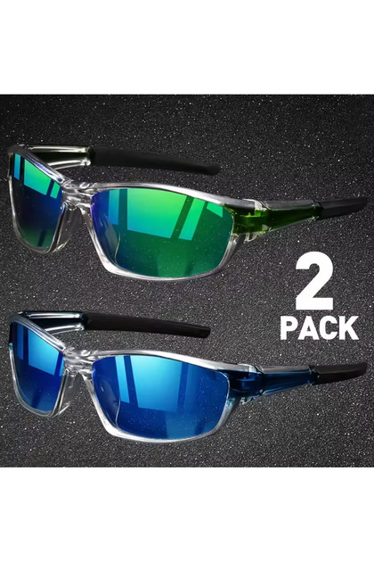 MULTI 2pairs Sports Sunglasses for Men Lightweight Night Vision Male Shades Cycling Driving Fishing