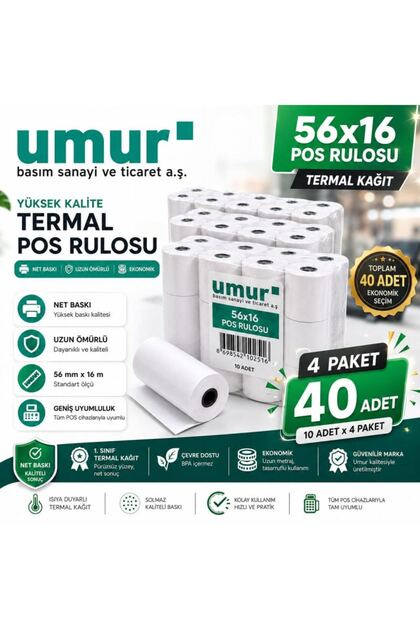 56x16mt Termal Yazarkasa Pos Rulosu 40 Adet