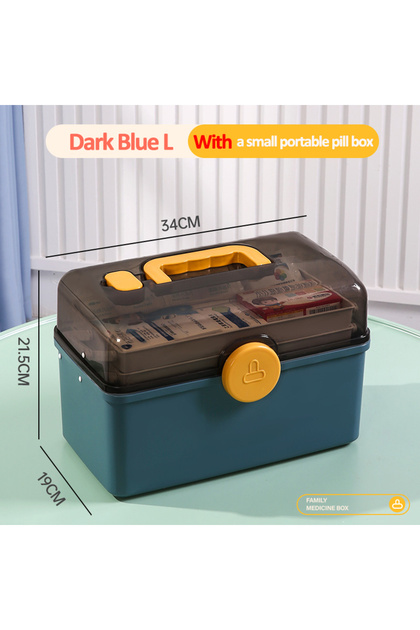Blue L 3 Layers Large Capacity Family Medicine Organizer Storage Box Portable First Aid Kit Medicine