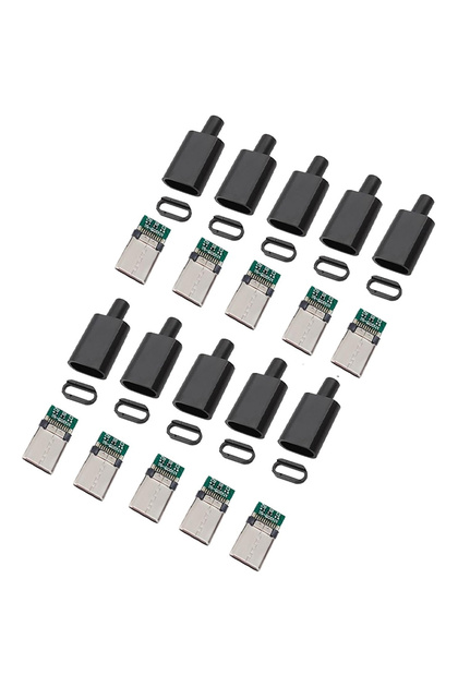 Black 10 sets 5/10 sets USB 3.1 Type C Connector Male Plug DIY Solder Wire USB C Male Adapter Cable