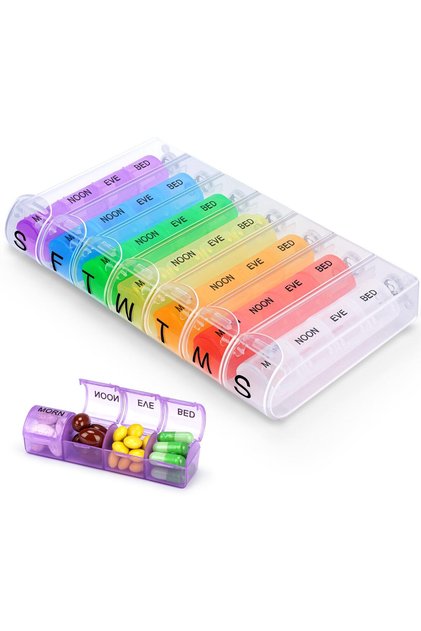 MULTI 7 Day Pill Box Organiser 4 Times a Day, Weekly Tablet Box Travel Pill Organiser 28 compartment
