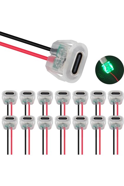 15pcs 15PCS Type-C Female 2Pin USB Connector with LED Type-C Waterproof with Female Socket Fast Char