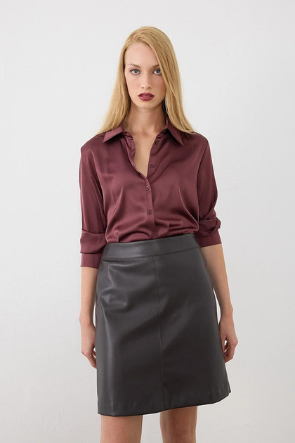 Faux Leather Mini Skirt - Brown
