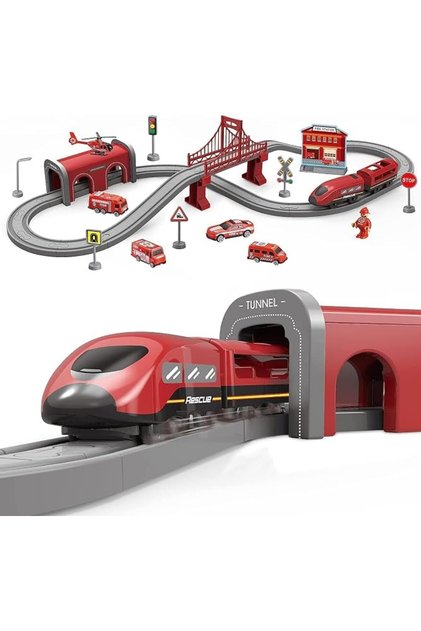 Kids Train Set with Truck, 66 Pcs Train Track Set, Trains Toy with Battery Operated & Tracks
