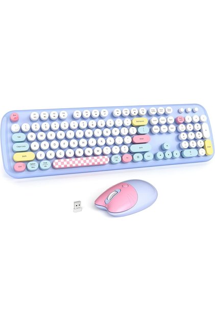 Wireless Keyboard and Mouse Combo Set,2.4G Full-Sized Retro Typewriter Keyboard,Optical Mouse for PC and Laptop