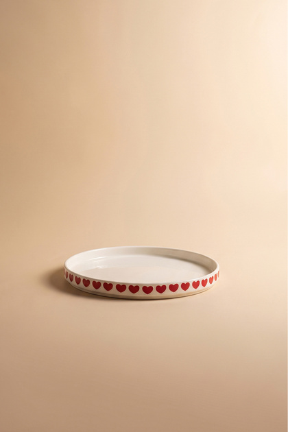 Sweetheart Heart Detailed Cake Plate White 21.5 cm