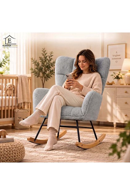 Fotoliu Elindor ® cu spătar, Ergonomic, Cadru solid din oțel, Ideal pentru living, dormitor, camera copiilor, 68 x 88 x 93 cm, Albastru-gri deschis