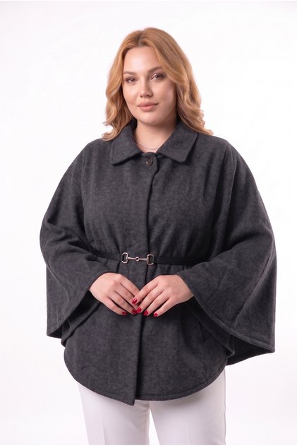 Women's Plus Size Belted Slim Cashmere Poncho Cape - Plus Size Tunic Coat