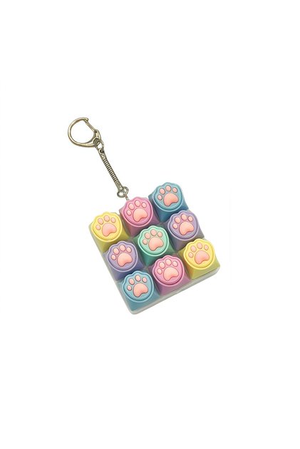 Multicolored 1PC Keyboard Fidget Toy, 9 Key Mini Sound Cat Paw Creamy Clicker Keychain for Adults As
