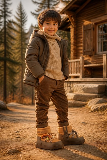 Stylish Anatomical Boys' Khaki Zippered Lace-Up Casual Boots Shoes