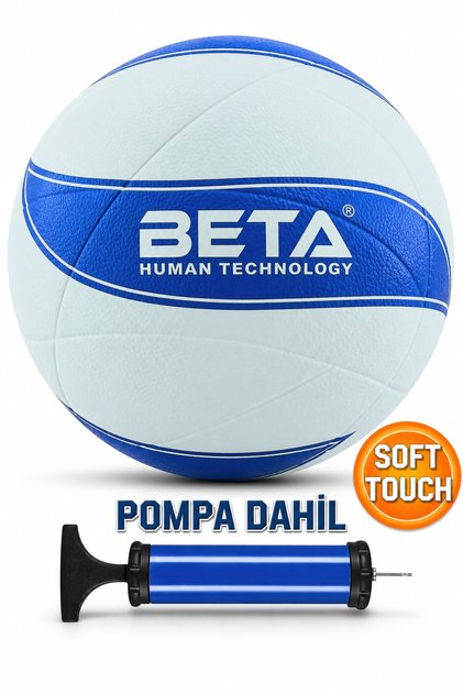Voleybol Topu Pompa Dahil Set Kauçuk Beta Dikişsiz Yekpare Üretim Beyaz-Mavi