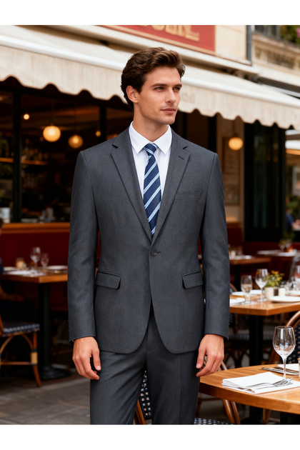 Men's Elegant Dark Gray 2-Piece Suit – Slim Fit Jacket & Trousers, Premium Formal Wear