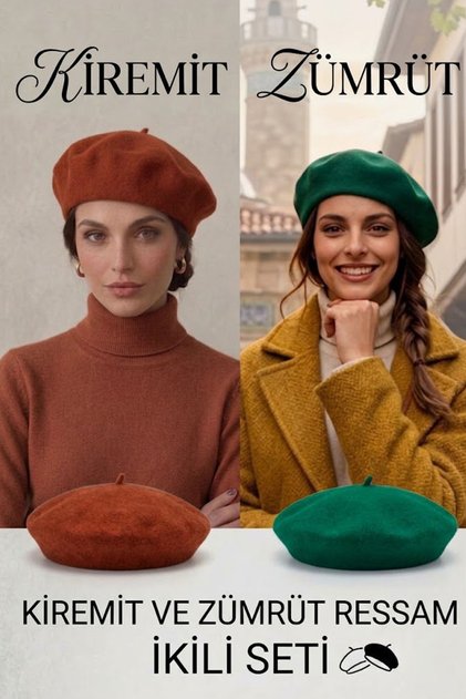 Women's Felt Painter Beret Set of 2 Classic French Beret Double Pack