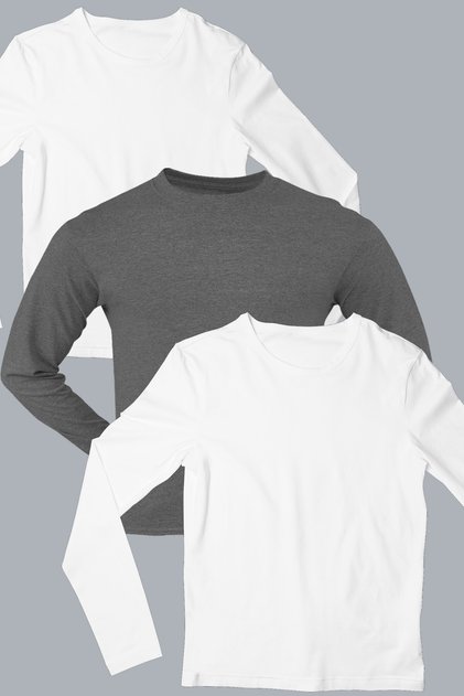Plain 2 White, 1 Anthracite Long Sleeve Men's 3-Piece Eco Pack