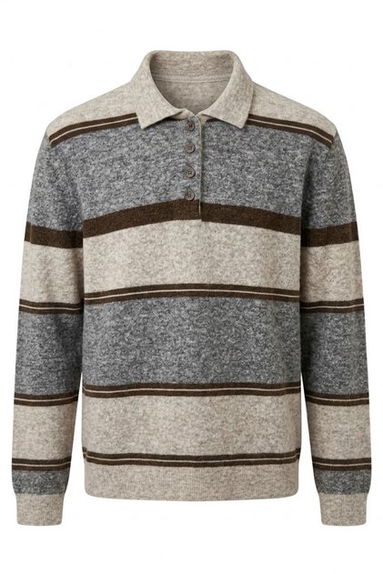 Striped Premium Polo Collar Knit Sweater - Brown