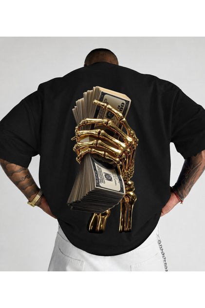 MEN'S WEAR Premium Unisex Baskılı %100 Pamuklu Bisiklet Yaka Kısa Kollu Siyah-Beyaz T-Shirt