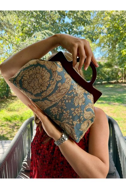 Cassiel - Wooden Scholar Fabric Portfolio Bag, Clutch, Handbag