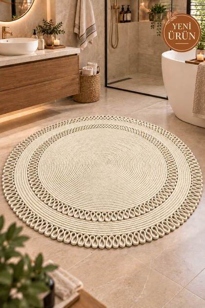 Alessa Doğal Yuvarlak Hasır Jüt Kilim Dekoratif Örgü Kilim – Modern Bohem Tasarım, Şık ve Doğal Görünüm, Salon, Mutfak ve Antre Kullanımı Desenli, Dekoratif, Kilim, Salon Çeyizlik, Hediyelik