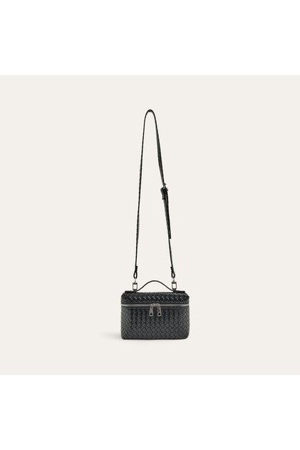 Women's Black Knitted Textured Shoulder Bag