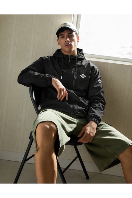 Men's Waterproof Black Raincoat & Windbreaker with Zipper Pockets