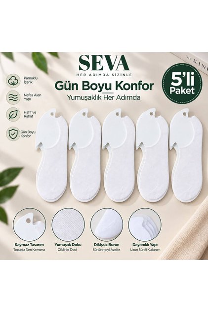 Krem & Beyaz 5'li Soket Çorap Seti – Pamuklu, Kaymaz, Yumuşak ve Rahat
