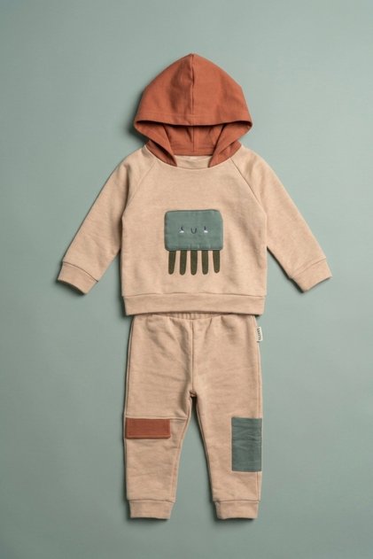 Baby Boy Hooded Octopus Appliqued Tracksuit Set