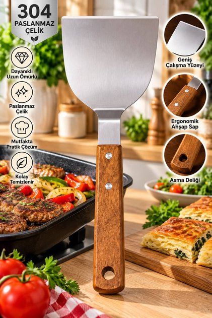 304 Quality Stainless Steel Small Size Spatula with Wooden Handle Pastry Hamburger Dessert Digger Baklava Spatula