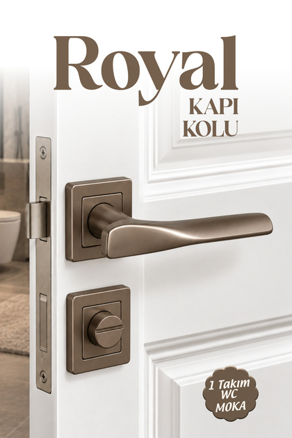 ALM Royal (1 Takım) Moka Renk Kare Rozetli Sağ ve Sol Uyumlu WC Banyo Metal Kapı Kolu