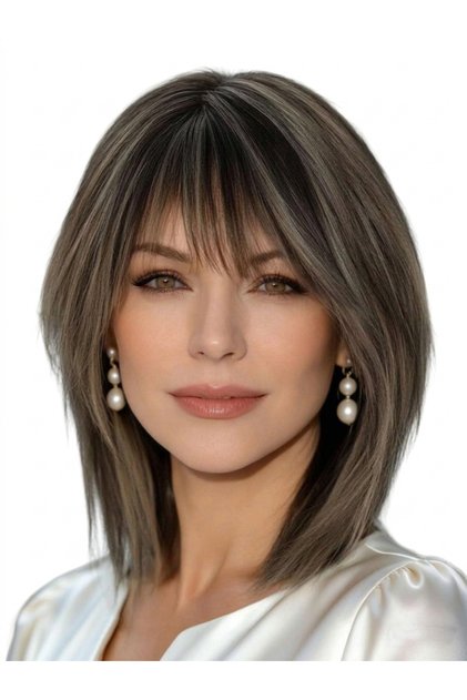 Perucă Damă Bob Scurt cu Breton Amestec Sintetic Șaten și Blond 30cm — perucă păr , păr sinte