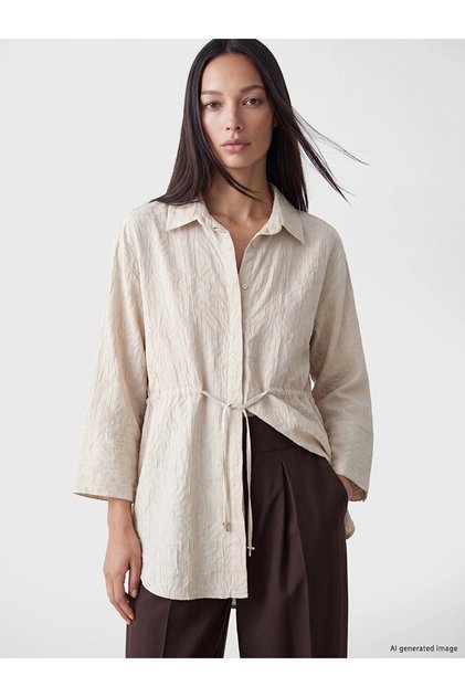 Lcw Studio Beige Textured Oversize Women's Shirt Tunic
