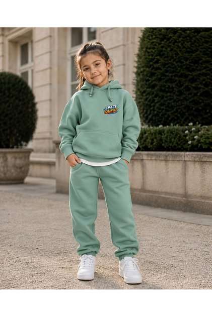 Space Quest Unisex Kids' Hooded Tracksuit Set – Printed Sweatshirt & Jogger Pants
