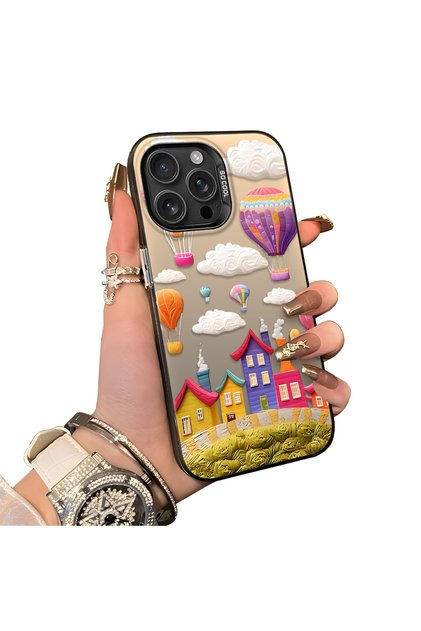 iPhone 16 Pro Max Compatible Silicone Edge Hard Back Case Balloon Pattern Couple Phone Case