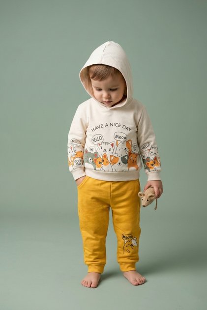 Baby Boy Cat Themed Tracksuit Set 2-Piece Set