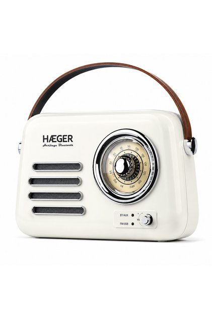 Radio vintage HERITAGE cu Bluetooth, design retro, recepție AM/FM, USB, AUX, autonomie a bateriei de 20 de ore, încărcare USB-C, Crem