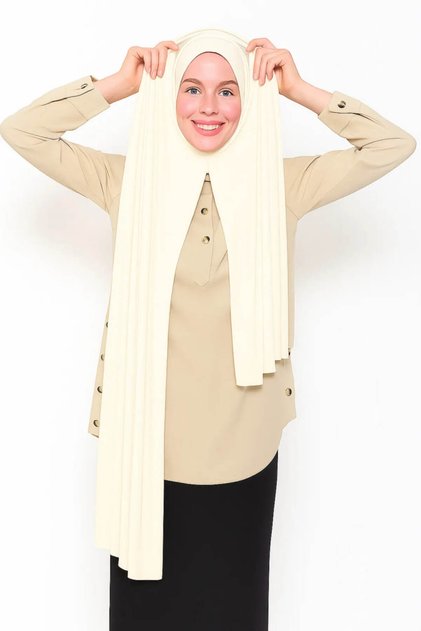 Ready-To-Wear Practical Combed Cotton Shawl Hijab with Stitching at the Neck