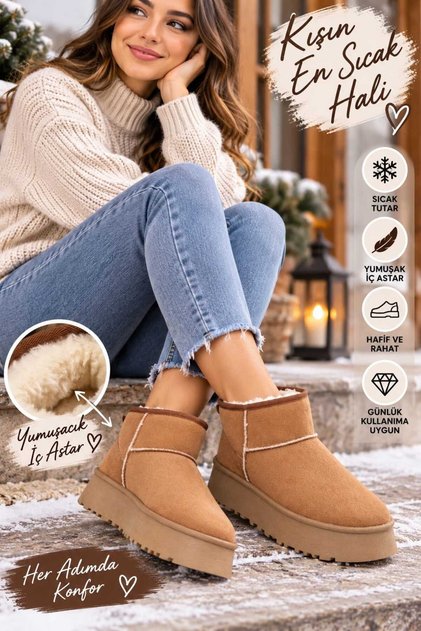 Women's Fur-Lined High-Sole Mini Boots