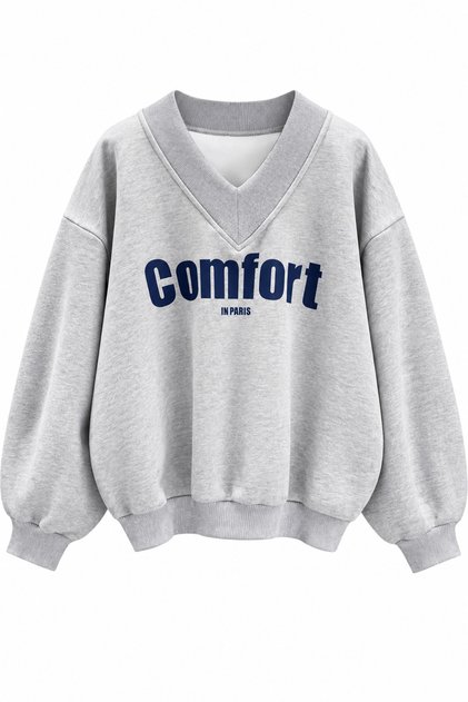 Women's V-Neck Comfort Printed Oversize Sweatshirt
