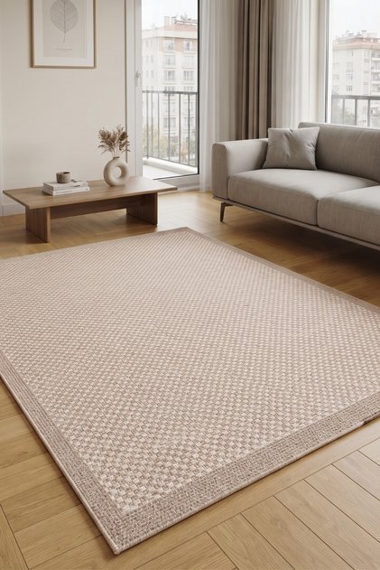 Sisal Dokuma Hav Vermez, Leke Tutmaz, Robot Süpürgeye Uygun Modern Krem Halı