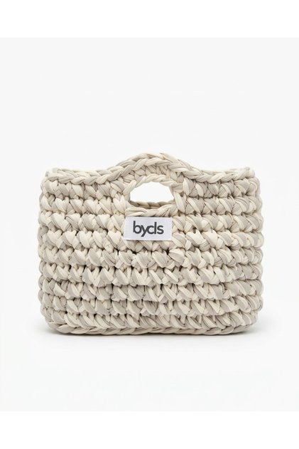 Women's Cream White Hand Knitted Portfolio Bag - Thick Thread Macrame Hand and Shoulder Bag
