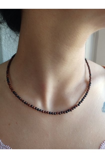 3 mm küre kesim gerçek doğal kahverengi opsidyen taşı kolye