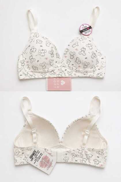 Koza Soft 80050-97 Kız Çocuk Desteksiz Bralet Sütyen Pamuklu Beyaz Fare Desenli Aarlanabilir Askılı Alıştırma Sütyeni