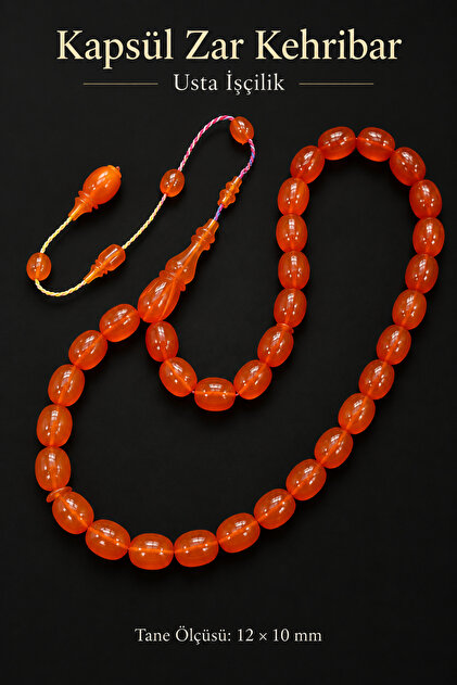 Capsule Dice Amber Prayer Beads – 12 × 10 mm