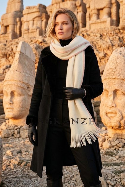 Women's Thick Winter Shawl/Scarf with Piping Detail and Tassels